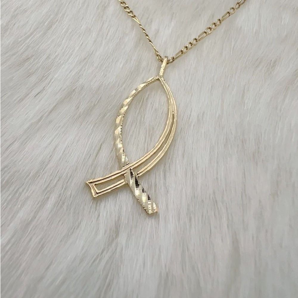 14k solid yellow Gold Religious Fish Pendant Charm (Pendant only)